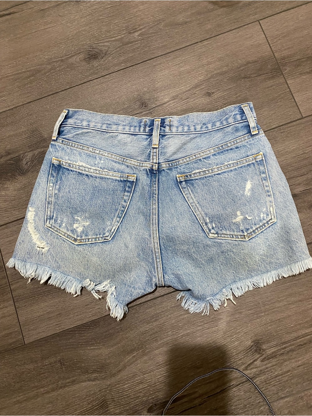 Agolde Light Blue Distressed Denim Shorts - Picture 2 of 7